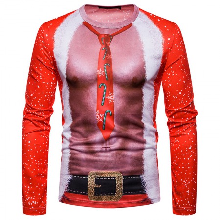 New 3D Personality Fake Two-Piece Printing Fashion Men's Christmas Long-Sleeved T-Shirt