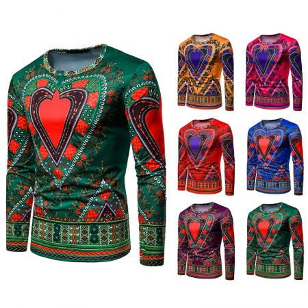 Men's 3D Love Picture Round Neck Long Sleeve T-Shirt