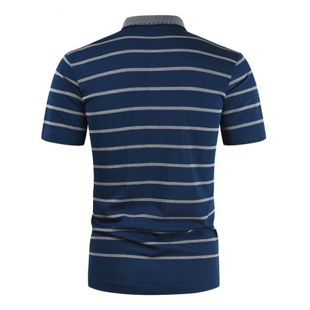 New Summer Men's Striped T-Shirt Mens Lapel Casual Short Sleeves