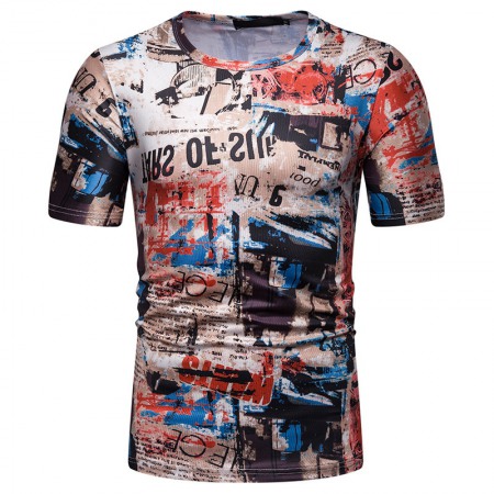 New Summer Men's Graffiti Print Short-Sleeved T-Shirt