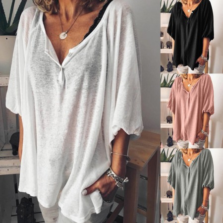 Summer Hot Style Pullover Neckline Two Button T-Shirt